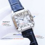 AAA Replica Cartier Santos White Dial Blue Leather Band Automatic Mechanical Watch (1)_th.jpg